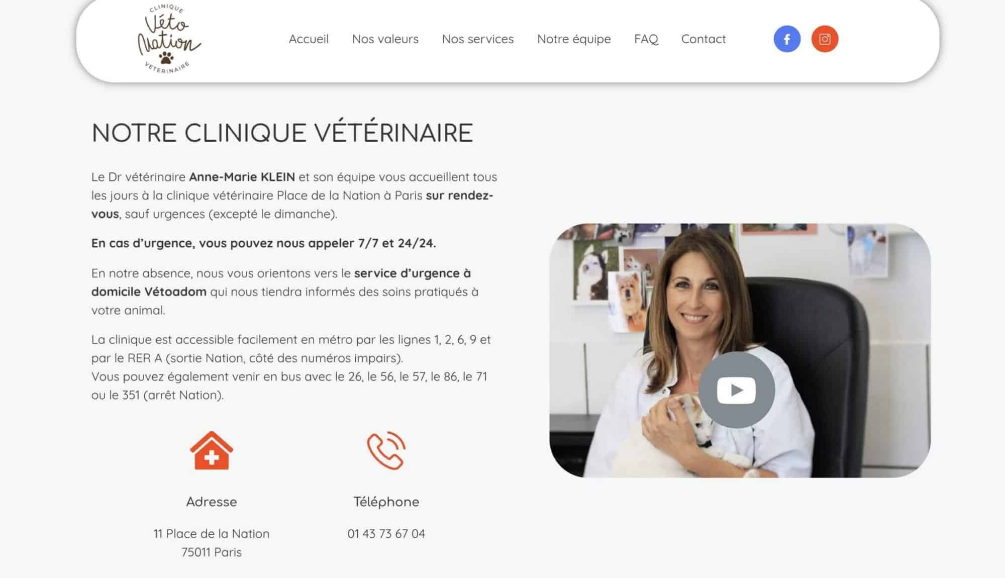 création site internet vétérinaire - page présentation clinique vetonation
